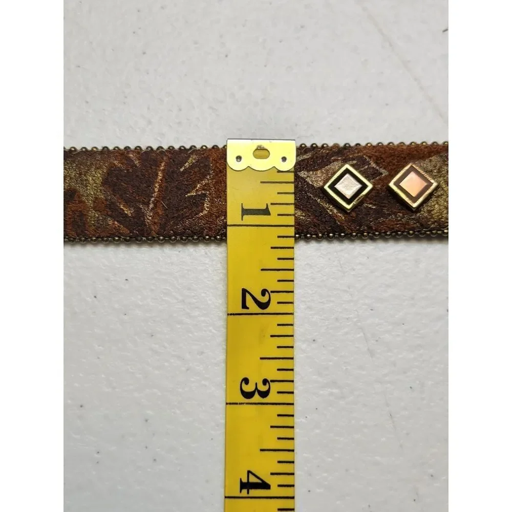 Century Canada Studded Brown Suede Leather Belt with Gold Buckle